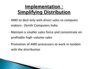 ImplementationNarrow the scope of the productCustomer centric approachCustomer superior value with power saving and commitment to innovationSimplifies distribution Builds AMD brand