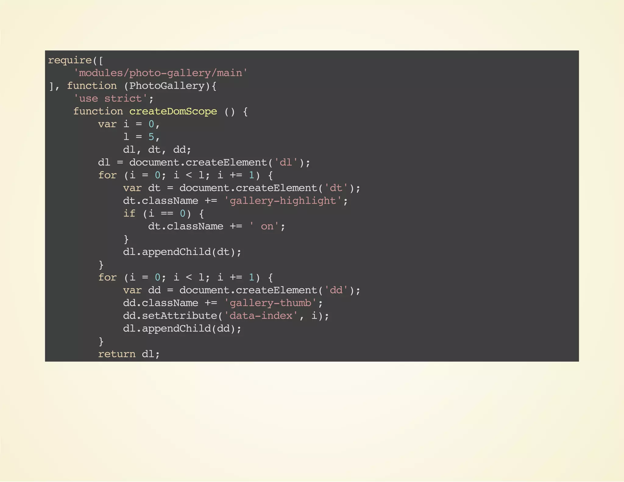 rqie[
eur(
'oue/ht-alr/an
mdlspoogleymi'
] fnto (htGley{
, ucin Pooalr)
's src'
ue tit;
fnto cetDmcp ( {
ucin raeoSoe )
vri=0
a
,
l=5
,
d,d,d;
l t d
d =dcmn.raelmn(d';
l
ouetcetEeet'l)
fr( =0 i<l i+ 1 {
o i
;
;
= )
vrd =dcmn.raelmn(d';
a t
ouetcetEeet't)
d.lsNm + 'alr-ihih'
tcasae = gleyhglgt;
i ( = 0 {
f i = )
d.lsNm + 'o'
tcasae =
n;
}
d.pedhl(t;
lapnCidd)
}
fr( =0 i<l i+ 1 {
o i
;
;
= )
vrd =dcmn.raelmn(d';
a d
ouetcetEeet'd)
d.lsNm + 'alr-hm'
dcasae = gleytub;
d.eAtiue'aaidx,i;
dsttrbt(dt-ne' )
d.pedhl(d;
lapnCidd)
}
rtr d;
eun l
}
dsrb(PooGley,fnto ( {
ecie'ht alr' ucin )
vrpooalr,dmcp,tsAe,
a htGley oSoe etra
$hms $ihihs $cieihih,i l dtIdx
tub, hglgt, atvHglgt , , aane;
bfr(ucin( {
eoefnto )
dmcp =cetDmcp(;
oSoe
raeoSoe)
tsAe =dcmn.eEeetyd'etra)
etra
ouetgtlmnBI(tsAe';
tsAe.pedhl(oSoe;
etraapnCiddmcp)
pooalr =nwPooalr(;
htGley
e htGley)

 