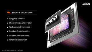 3 | 2015 FINANCIAL ANALYST DAY | MAY 6, 2015
 Progress to Date
 Sharpening AMD’s Focus
 Technology Innovation
 Market ...