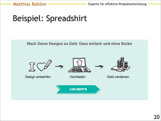 Experte für effektive ProduktentwicklungMatthias Bohlen
Beispiel: Spreadshirt
!20
 