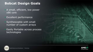 DedicatedComponentsShared at the module levelShared at the chip levelSharing ResourcesFetchThe Bulldozer architecture has shared and dedicated componentsThe shared components:Help reduce power consumptionHelp reduce die space (cost)The dedicated components:Help increase performance and scalabilityBulldozer dynamically switches between shared and dedicated components to maximize performance per wattDecodeFP SchedulerIntSchedulerIntSchedulerCore 1Core 2L1 DCacheL1 DCache128-bit FMAC128-bit FMACPipelinePipelinePipelinePipelinePipelinePipelinePipelinePipelineShared L2 CacheShared L3 Cache and NB