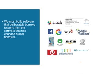 c
20
• We must build software
that deliberately borrows
lessons from the
software that has
changed human
behavior.
28
 