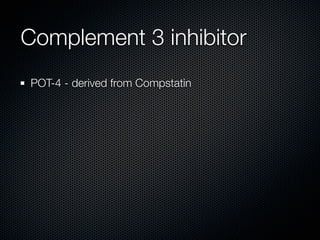 Complement 3 inhibitor
POT-4 - derived from Compstatin
 