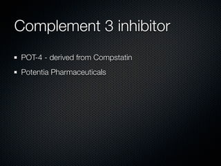 Complement 3 inhibitor
POT-4 - derived from Compstatin
Potentia Pharmaceuticals
 
