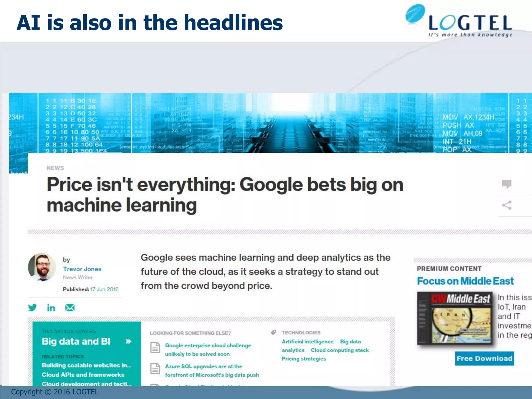 Copyright © 2016 LOGTEL
AI is also in the headlines
 