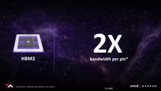 CONFIDENTIAL | UNDER NDA UNTIL JANUARY 5, 2017, 9AM EST
bandwidth per pin*
2XHBM2
*vs HBM
 