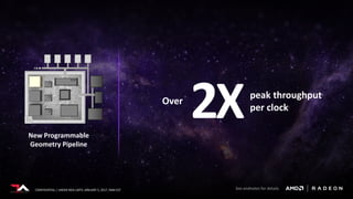CONFIDENTIAL | UNDER NDA UNTIL JANUARY 5, 2017, 9AM EST
peak throughput
per clock
2XOver
New Programmable
Geometry Pipeline
See endnotes for details
 