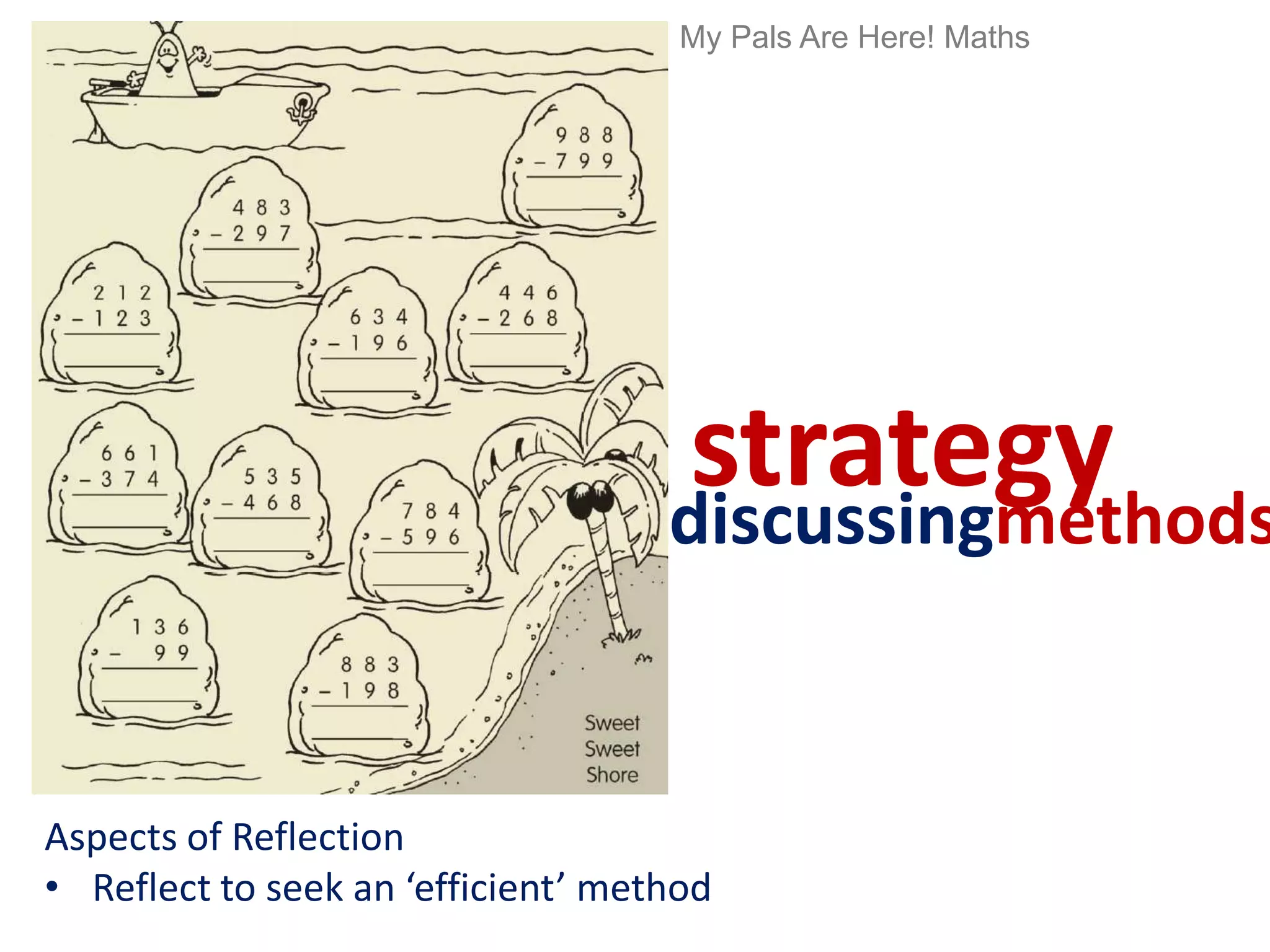 My Pals Are Here! Maths




                                     strategy
                                    discussingmethods


Aspects of Reflection
• Reflect to seek an ‘efficient’ method
 