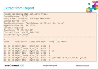 @MoragHughson
Extract from Report
MonitoringType: MQI Activity Trace
QueueManager: 'V71'
Host Name: 'rockall.hursley.ibm.c...