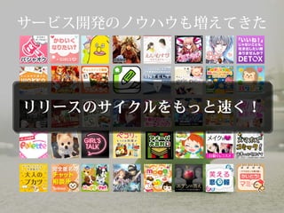 サービス開発のノウハウも増えてきた
リリースのサイクルをもっと く速 ！
 