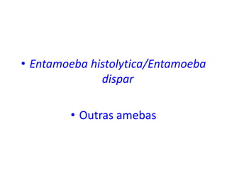 • Entamoeba histolytica/Entamoeba
dispar
• Outras amebas
 