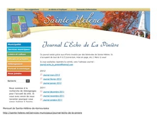 Mensuel de Sainte-Hélène-de-Kamouraska

http://sainte-helene.net/services-municipaux/journal-lecho-de-la-piniere
 