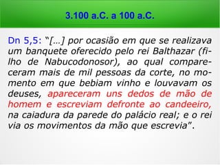 3.100 a.C. a 100 a.C.
Transe: 2. fenômeno religioso e social de
representação coletiva, no qual o médium
experimenta um sentimento de identificação
com comportamentos correspondentes a de-
terminada divindade ou entidade; 3. estado
afim do sono ou de alteração da consciência,
marcado por reduzida sensibilidade a estímu-
los, perda ou alteração do conhecimento do
que sucede à volta e substituição da ativida-
de voluntária pela automática. (HOUAISS)
 
