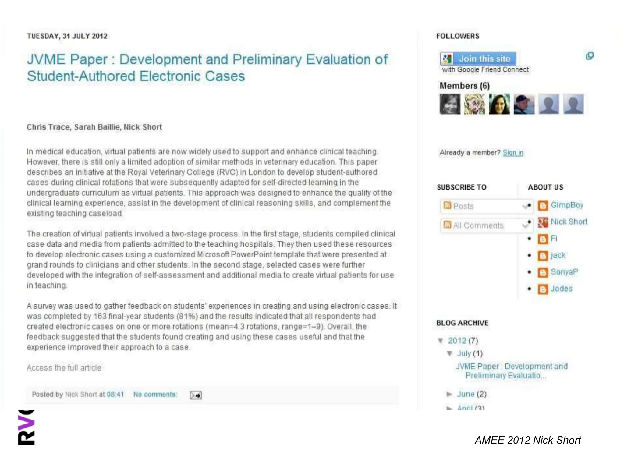 AMEE 2012 Nick Short
 
