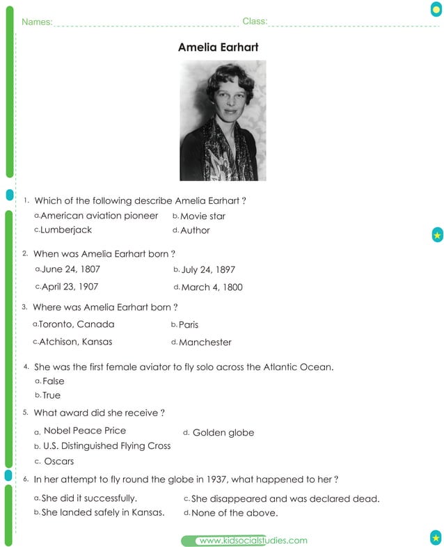 Amelia Earhart Biography Quiz | PDF