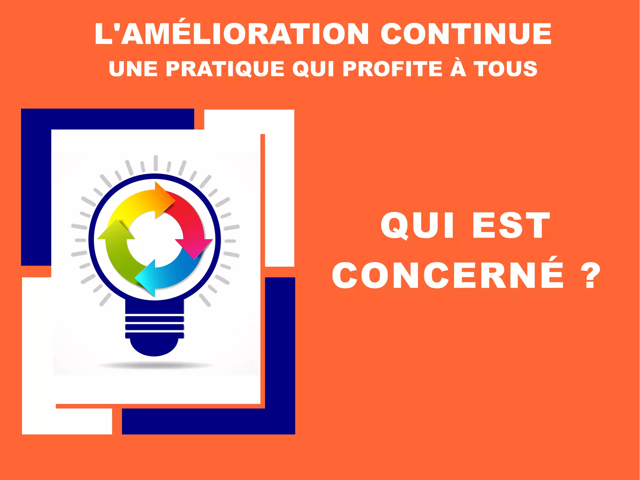 QUI EST
CONCERNÉ ?
L'AMÉLIORATION CONTINUE
UNE PRATIQUE QUI PROFITE À TOUS
 
