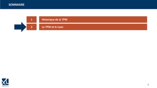 5
1
2
Historique de la TPM
La TPM et le Lean
SOMMAIRE
 