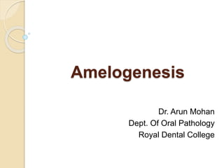 Amelogenesis
Dr. Arun Mohan
Dept. Of Oral Pathology
Royal Dental College
 