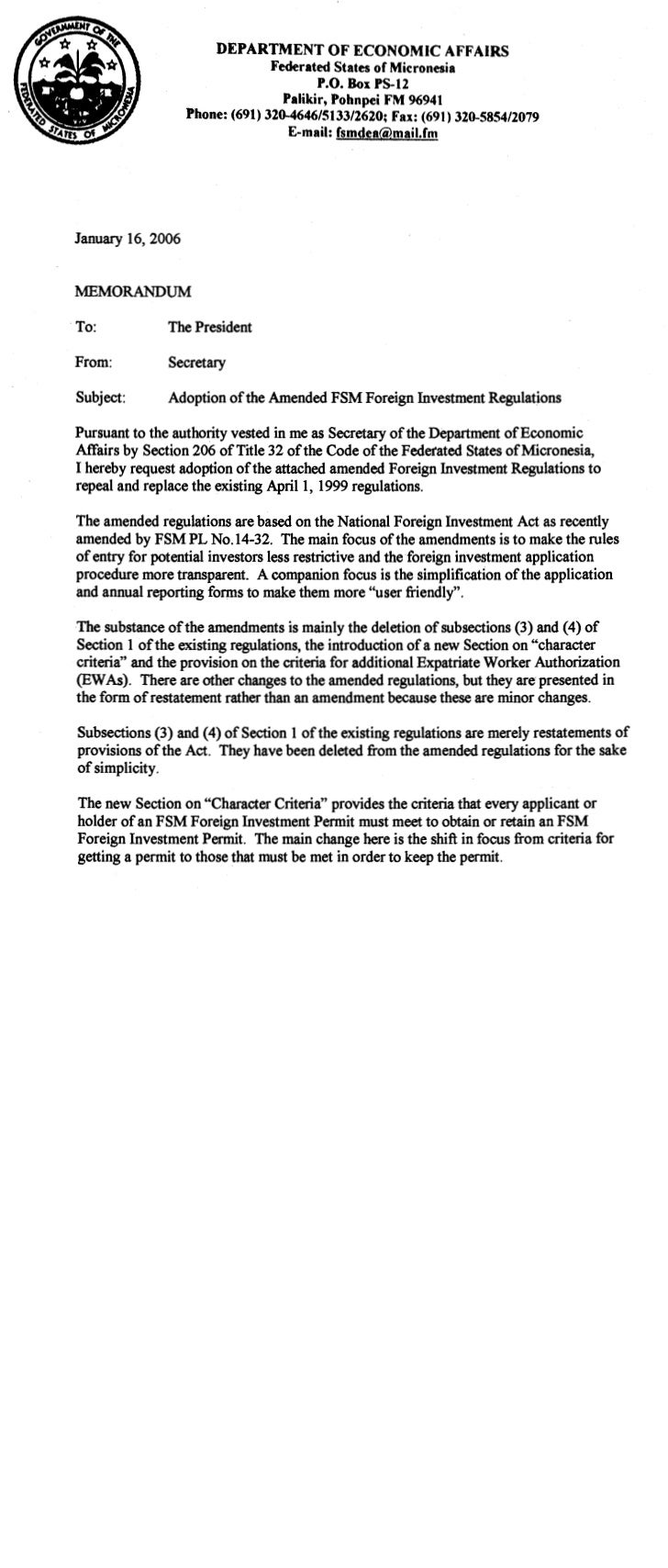 Amended FSM Foreign Investment Regulations