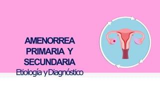 AMENORREA
PRIMARIA Y
SECUNDARIA
EtiologíayDiagnóstico
 