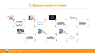 25/10/2022
Ecografía
transabdominal,
transvaginal o
transrectal
Resonancia
magnética
Pielografia
endovenosa o
ecografía renal
Cariotipo y
estudio frágil
del X frágil
Test de
orientación
diagnóstica
Test
estrógenos-
progesterona
Test de
gestagenos
 
