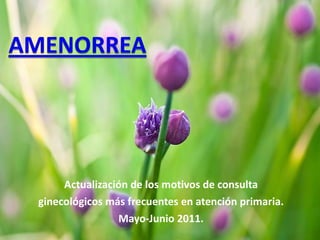 Actualización de los motivos de consulta ginecológicos más frecuentes en atención primaria. Mayo-Junio 2011. 