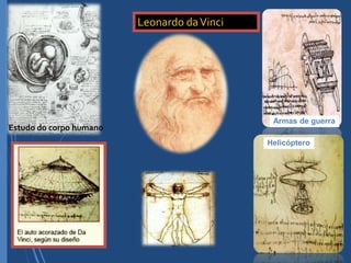 Leonardo daVinci
Estudo do corpo humano
Armas de guerra
Helicóptero
 