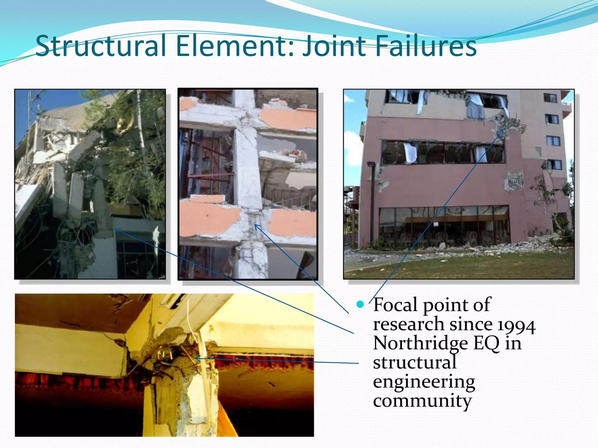 Structural Element: Joint FailuresFocal point of research since 1994 Northridge EQ in structural engineering community