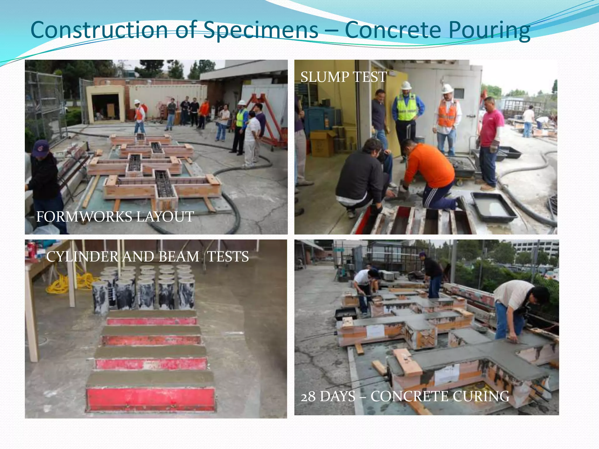 Construction of Specimens – Rebar and FormworksSTEEL CAGESFORMWORKSGRINDING  REBARS FOR STRAIN GAGESINSPECTIONS