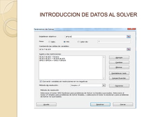 INTRODUCCION DE DATOS AL SOLVER

 