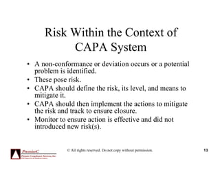 Capa Risk Matrix Capa CAPA: A Risk Mitigating Quality System | PDF