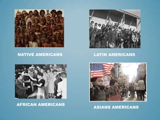 NATIVE AMERICANS
AFRICAN AMERICANS
LATIN AMERICANS
ASIANS AMERICANS