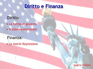 Diritto e Finanza pagina iniziale Diritto: La forma di governo Il sistema elettorale Finanza: Le teorie  Keynesiane 