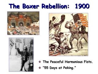 The Boxer Rebellion: 1900

The Peaceful Harmonious Fists.
“55 Days at Peking.”

 