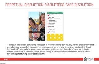 PERPETUAL DISRUPTION-DISRUPTERS FACE DISRUPTION

“The rebuff also reveals a changing perception of Facebook in the tech in...