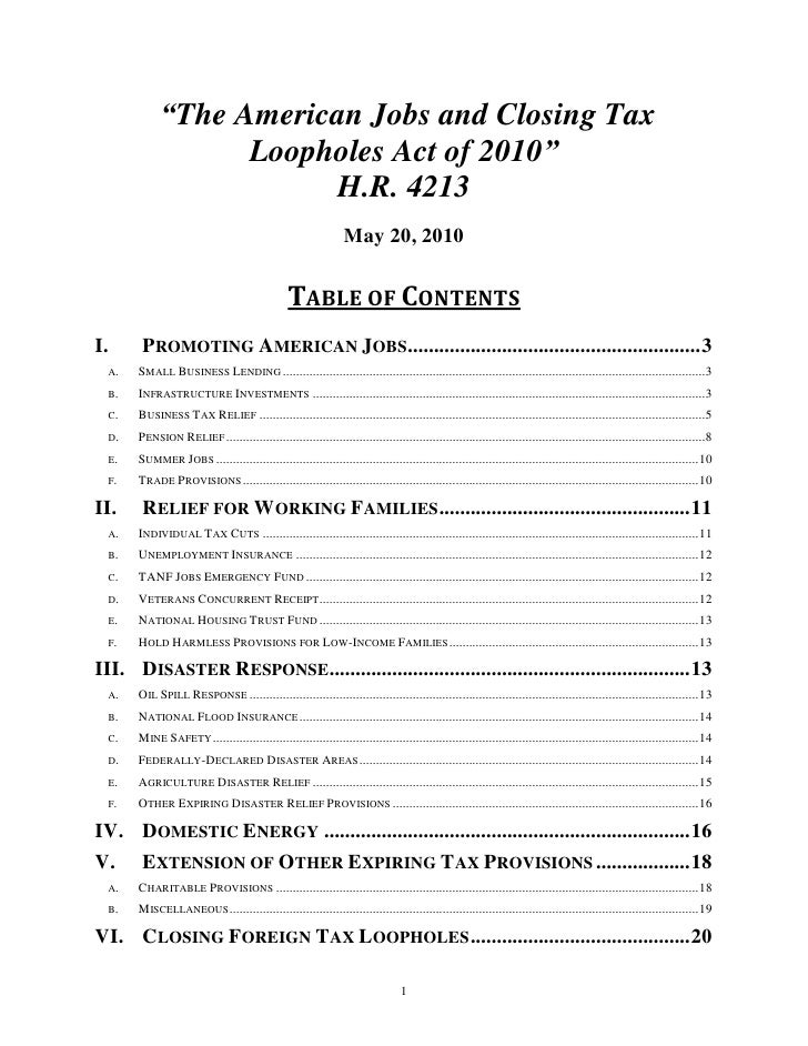 Explanation American Jobs, Closing Tax Loopholes and Preventing Outs…