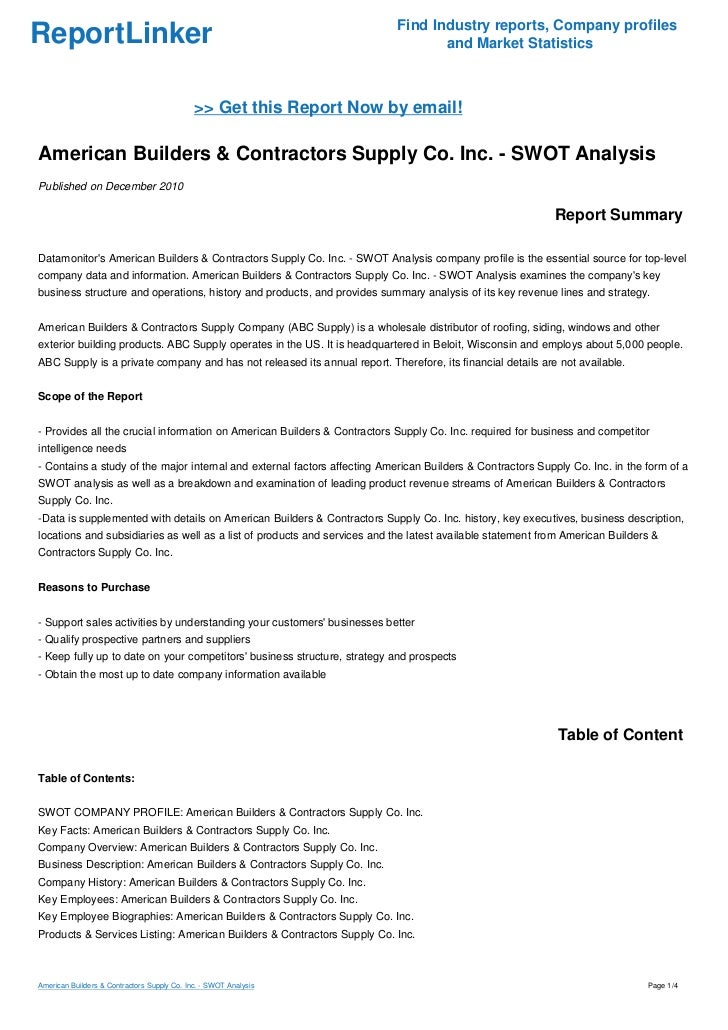 American Builders & Contractors Supply Co. Inc. SWOT Analysis