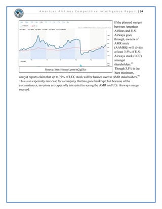 A m e r i c a n A i r l i n e s C o m p e t i t i v e I n t e l l i g e n c e R e p o r t | 19 
$05RUSRUDWLRQ0DQDJHPHQW3URILOH 
 
([HFXWLYH6XPPDU$05RUSRUDWLRQKDVDKLVWRURIPDLQWDLQLQJXSSHUOHYHOPDQDJHPHQW 
ZKRKDYHDORQJKLVWRUERWKZLWKWKHFRPSDQVSHFLILFDOODQGLQWKHDLUOLQHLQGXVWULQJHQHUDO 
7KHFRPSDQ¶VFXUUHQW(27KRPDV+RUWRQKDVDWWHPSWHGWRPDNHWKHFRPSDQSURILWDEOH 
DQGUHPRYHLWIURPEDQNUXSWF$05LVFXUUHQWODWWHPSWLQJWRPHUJHZLWK86$LUZDVZKLFK 
ZLOOKHOSWRUHPRYH$05IURPEDQNUXSWFEXWZLOOUHVXOWLQDOPRVWDOORI$05¶VXSSHUOHYHO 
PDQDJHUVEHLQJUHSODFHGEPDQDJHUVFXUUHQWOZRUNLQJDW86$LUZDV 
 
'LVFXVVLRQ$05RUSRUDWLRQ¶VPDQDJHUVDQGGLUHFWRUVKDYHDOOKDGOHQJWKFDUHHUVZRUNLQJLQ 
WKHDLUOLQHLQGXVWULQGHHGPDQRIWKHPKDYHEHHQHPSORHGE$05RULWVVXEVLGLDU 
$PHULFDQ$LUOLQHVIRUPRVWRIWKHLUFDUHHUV(27RPDV+RUWRQZDVDSSRLQWHGWRKLVSRVLWLRQLQ 
1RYHPEHUDWWKHVDPHWLPHWKDW$05ILOHGIRUEDQNUXSWF+RUWRQ¶VPDLQJRDODV(2 
KDVEHHQWRUHVWRUH$05WRLWVIRUPHUSRVLWLRQDVWKHOHDGLQJJOREDODLUOLQH$05ZDVWKHODVW 
$PHULFDQOHJDFFDUULHUWRGHFODUHEDQNUXSWFGXHWRIRUPHU(2*HUDUG$USH¶VXQZLOOLQJQHVV 
WRGRVRDVDUHVXOWRWKHUFDUULHUVKDYHEHHQDEOHWRH[LWEDQNUXSWFDQGEHFRPHSURILWDEOHZKLOH 
$05KDVQRWHWGRQHVR6LQFH$05KDVGHFODUHGEDQNUXSWFPDQDJHPHQWZDVQRWRIIHUHG 
DQVWRFNDZDUGVGXULQJZKLFKFDXVHGWKHLURYHUDOOFRPSHQVDWLRQWRGURSVLJQLILFDQWO 
FRPSDUHGWRSUHYLRXVHDUV 
 
+RUWRQKDVDWWHPSWHGWRFKDQJHWKHFRPSDQ¶VLPDJHLQDQDWWHPSWWRUHVWRUHSURILWDELOLW7KH 
ELJJHVWVWHSLQWKLVUHEUDQGLQJHIIRUWLVDPHUJHUZLWK86$LUZDVZKLFKLVFXUUHQWOEHLQJ 
EORFNHGEDQDQWLWUXVWODZVXLWILOHGEWKH'HSDUWPHQWRI-XVWLFH,IWKHPHUJHUGRHVWDNHSODFH 
PRVWRIWKHXSSHUOHYHOPDQDJHUVDW$05ZLOOEHUHSODFHGEPDQDJHUVFXUUHQWOZRUNLQJDW86 
$LUZDV,VDEHOOD*RUHQ*DU.HQQHGDQG-DPHV5HDPDPRQJRWKHUVZLOOOHDYHWKH 
FRPSDQRQFHWKHPHUJHUWDNHVSODFHZKLOH+RUWRQZLOOVWDRQIRUDVKRUWSHULRGRIWLPHDVD 
FKDLUPDQ$V$PHULFDQ(DJOH$LUOLQHVLVH[SHFWHGWREHVSXQRIIDVLWVRZQFRPSDQRQFHWKH 
PHUJHUWDNHVSODFH'DQLHO*DUWRQLVH[SHFWHGWRUHPDLQLWV(2DQG3UHVLGHQWKRZHYHU 
ZKHWKHURUQRWWKLVZLOOWDNHSODFHKDVQRWHWEHHQUHYHDOHG,WLVXQNQRZQZKDW$05¶V 
PDQDJHPHQWSODQVWRGRLIWKHDQWLWUXVWODZVXLWEORFNVWKHSURSRVHGPHUJHU 
 
7KRPDV:+RUWRQKDLUPDQ3UHVLGHQW	(2$05 
RUSRUDWLRQDQG$PHULFDQ$LUOLQHV 
 
Education12 
x %%$LQ$FFRXQWLQJ%DORU8QLYHUVLW 
x 0%$6RXWKHUQ0HWKRGLVW8QLYHUVLW 
 
6RXUFHKWWSWLQXUOFRPOZUN 
 