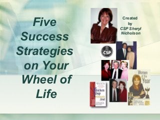 Five
Success
Strategies
on Your
Wheel of
Life
Created
by
CSP Sheryl
Nicholson
 
