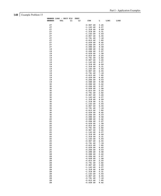 Part I - Application Examples
148   Example Problem 15
                           MEMBER LOAD - UNIT KIP   FEET
                           MEMBER     UDL      L1      L2    CON          L      LIN1    LIN2

                            27                              -0.967   GY   3.45
                            27                              -1.143   GY   4.07
                            27                              -1.318   GY   4.69
                            27                              -1.318   GY   5.31
                            27                              -1.143   GY   5.93
                            27                              -0.967   GY   6.55
                            27                              -0.791   GY   7.18
                            27                              -0.615   GY   7.80
                            27                              -0.439   GY   8.42
                            27                              -0.264   GY   9.03
                            27                              -0.088   GY   9.58
                            19                              -0.088   GY   0.42
                            19                              -0.264   GY   0.97
                            19                              -0.439   GY   1.58
                            19                              -0.615   GY   2.20
                            19                              -0.791   GY   2.82
                            19                              -0.967   GY   3.45
                            19                              -1.143   GY   4.07
                            19                              -1.318   GY   4.69
                            19                              -1.318   GY   5.31
                            19                              -1.143   GY   5.93
                            19                              -0.967   GY   6.55
                            19                              -0.791   GY   7.18
                            19                              -0.615   GY   7.80
                            19                              -0.439   GY   8.42
                            19                              -0.264   GY   9.03
                            19                              -0.088   GY   9.58
                            30                              -0.088   GY   0.42
                            30                              -0.264   GY   0.97
                            30                              -0.439   GY   1.58
                            30                              -0.615   GY   2.20
                            30                              -0.791   GY   2.82
                            30                              -0.967   GY   3.45
                            30                              -1.143   GY   4.07
                            30                              -1.318   GY   4.69
                            30                              -1.318   GY   5.31
                            30                              -1.143   GY   5.93
                            30                              -0.967   GY   6.55
                            30                              -0.791   GY   7.18
                            30                              -0.615   GY   7.80
                            30                              -0.439   GY   8.42
                            30                              -0.264   GY   9.03
                            30                              -0.088   GY   9.58
                            20                              -0.088   GY   0.42
                            20                              -0.264   GY   0.97
                            20                              -0.439   GY   1.58
                            20                              -0.615   GY   2.20
                            20                              -0.791   GY   2.82
                            20                              -0.967   GY   3.45
                            20                              -1.143   GY   4.07
                            20                              -1.318   GY   4.69
                            20                              -1.318   GY   5.31
                            20                              -1.143   GY   5.93
                            20                              -0.967   GY   6.55
                            20                              -0.791   GY   7.18
                            20                              -0.615   GY   7.80
                            20                              -0.439   GY   8.42
                            20                              -0.264   GY   9.03
                            20                              -0.088   GY   9.58
                            28                              -0.088   GY   0.42
                            28                              -0.264   GY   0.97
                            28                              -0.439   GY   1.58
                            28                              -0.615   GY   2.20
                            28                              -0.791   GY   2.82
                            28                              -0.967   GY   3.45
                            28                              -1.143   GY   4.07
                            28                              -1.318   GY   4.69
                            28                              -1.318   GY   5.31
                            28                              -1.143   GY   5.93
                            28                              -0.967   GY   6.55
                            28                              -0.791   GY   7.18
                            28                              -0.615   GY   7.80
                            28                              -0.439   GY   8.42
 