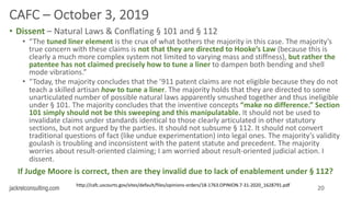 jackrelconsulting.com
CAFC – October 3, 2019
• Dissent – Natural Laws & Conflating § 101 and § 112
• “The tuned liner elem...