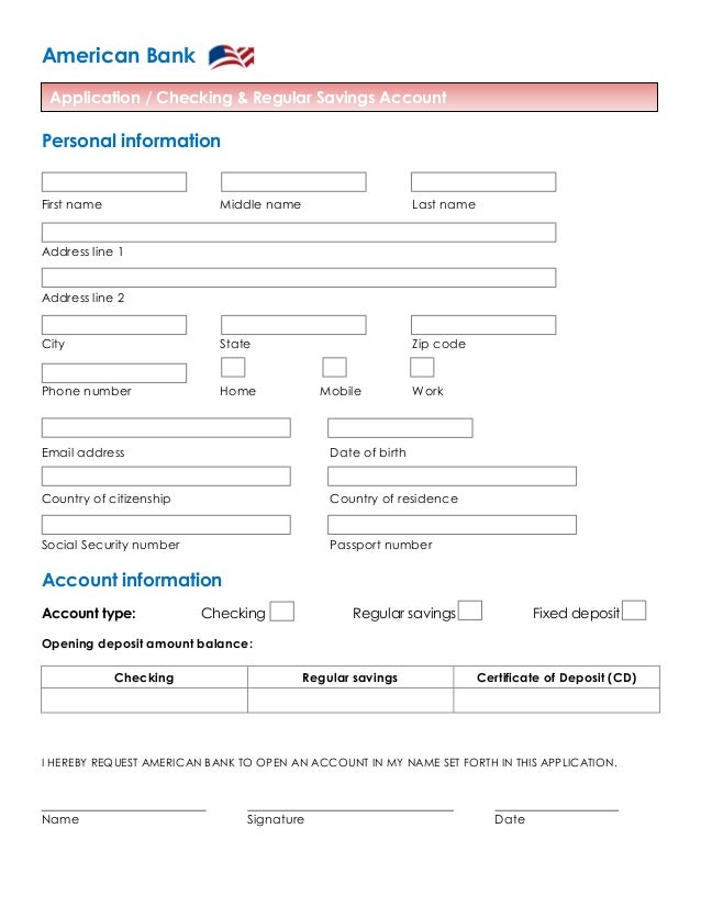 American bank application form