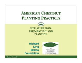AMERICAN CHESTNUT
                  PLANTING PRACTICES

                      SITE SELECTION,
                     P R E PA R A T I O N A N D
                           PLANTING




Kendra Gurney 1
 