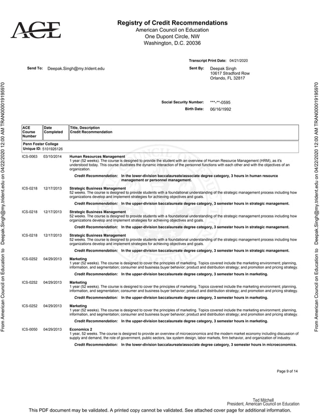 American Council on Education Transcript of Deepak (Danny) Singh | PDF ...