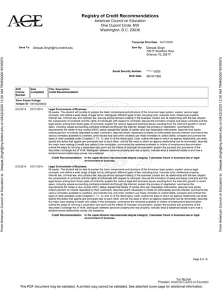 American Council on Education Transcript of Deepak (Danny) Singh | PDF