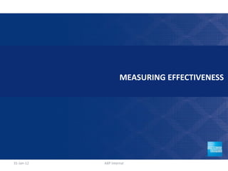 MEASURING EFFECTIVENESS




31-Jan-12   AXP Internal                 18
 