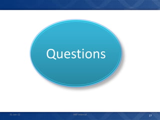 Questions


31-Jan-12       AXP Internal   27
 