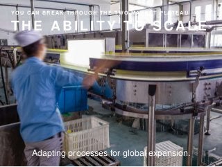 T H E A B I L I T Y T O S C A L E
Y O U C A N B R E A K T H R O U G H T H E T W O M A R K E T P L A T E A U
Adapting processes for global expansion.
 