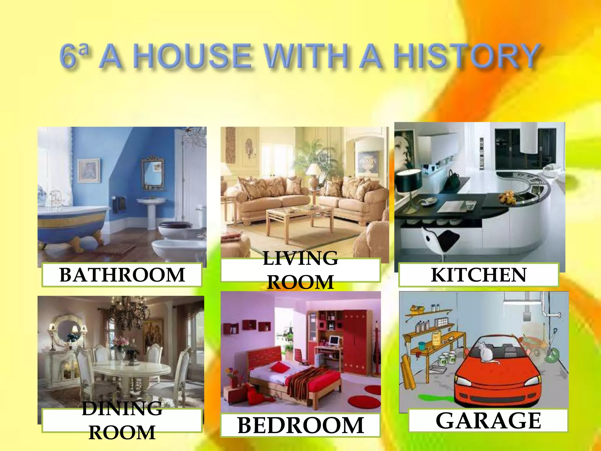 LIVING
BATHROOM    ROOM     KITCHEN




 DINING
 ROOM      BEDROOM   GARAGE
 