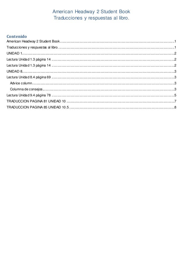 American Headway 2 Student Book Traducciones Y Respuestas Al Libro